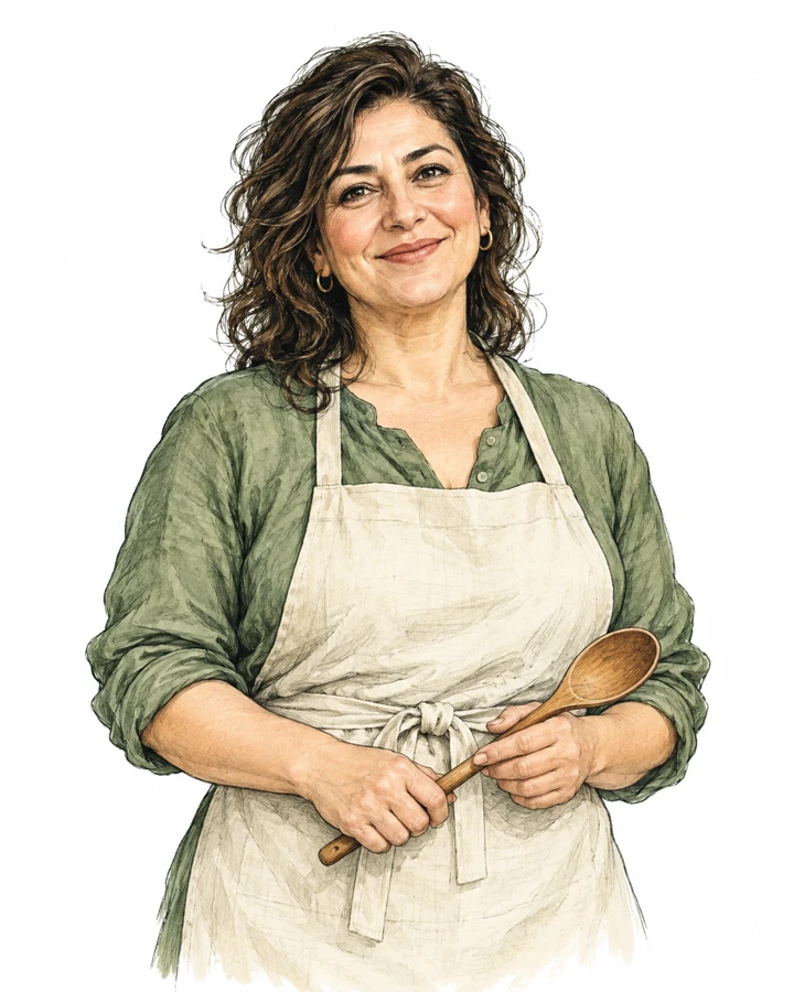 Schetsillustratie van een moeder uit onze turkse keuken